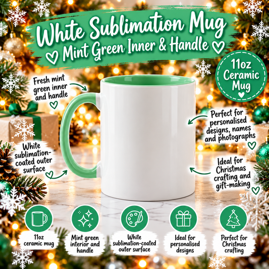 11oz White Sublimation Mug with Mint Green Inner & Handle