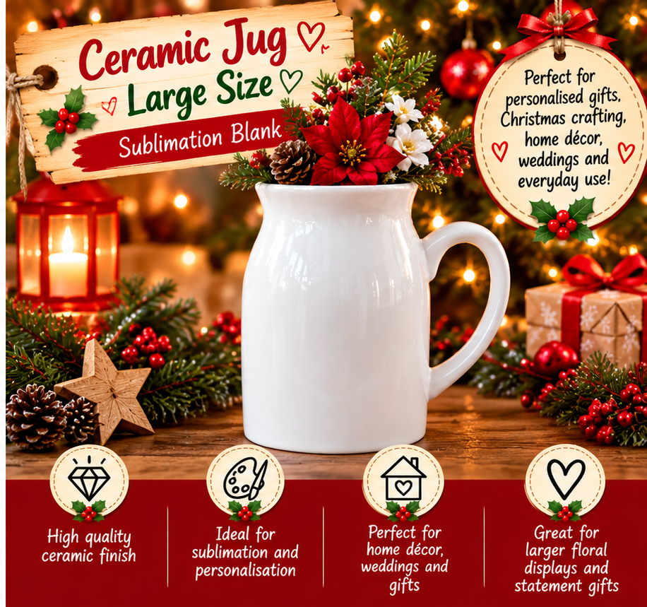 White Ceramic Sublimation Flower Jugs – Small & Large – Personalisation Blanks