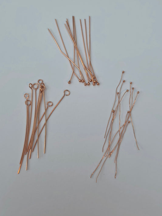 Rose Gold Coloured Headpins & Eye Pins – Mixed Lengths – Jewellery Making