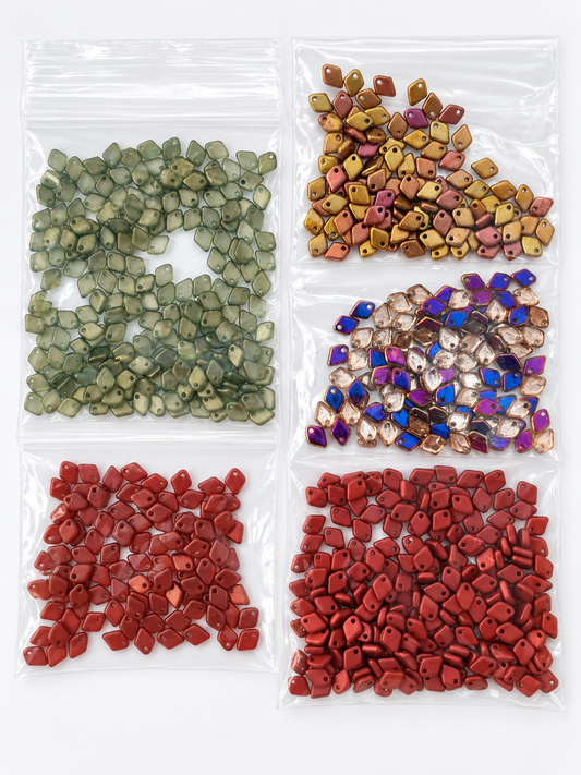Czech Glass Diamond / Kite Shaped Beads – Mixed Colours & Finishes – 5 Bags