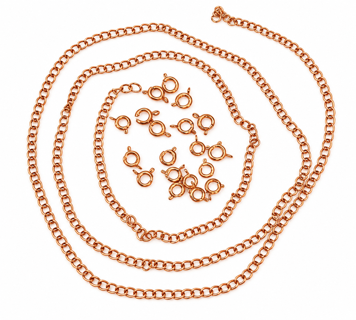 Rose Gold Coloured Jewellery Findings – Spring Clasps & Chain – Mixed Lot