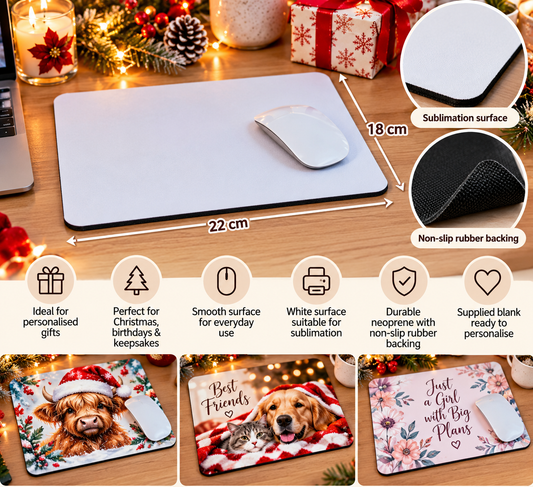 Rectangular Sublimation Mouse Mat Blank – 22 × 18 cm