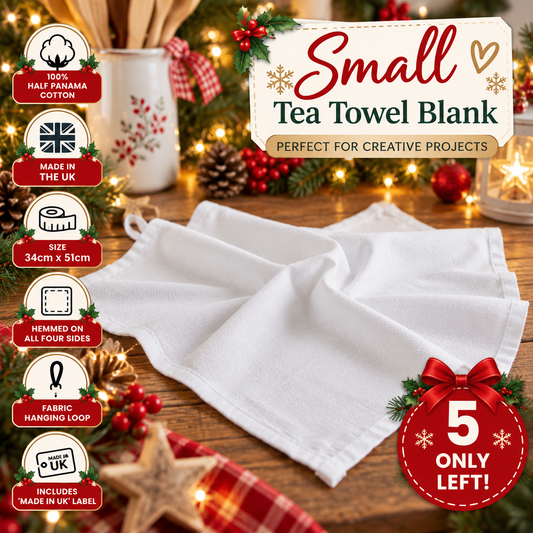 Small Cotton Tea Towel Blank – 34 × 51cm | Made in UK