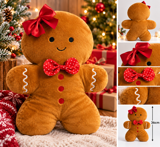 Christmas Gingerbread Plush Soft Toy – 36cm – Red Bows