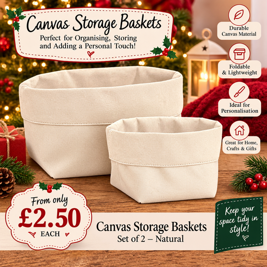Natural Cotton Canvas Storage Basket Blank – Medium or Large