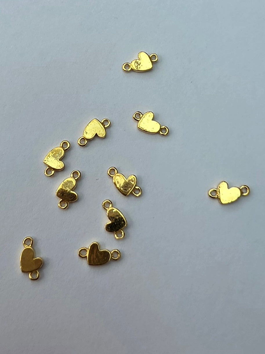 Gold Plated 925 Sterling Silver Tiny Heart Connector Links – 10 Pieces