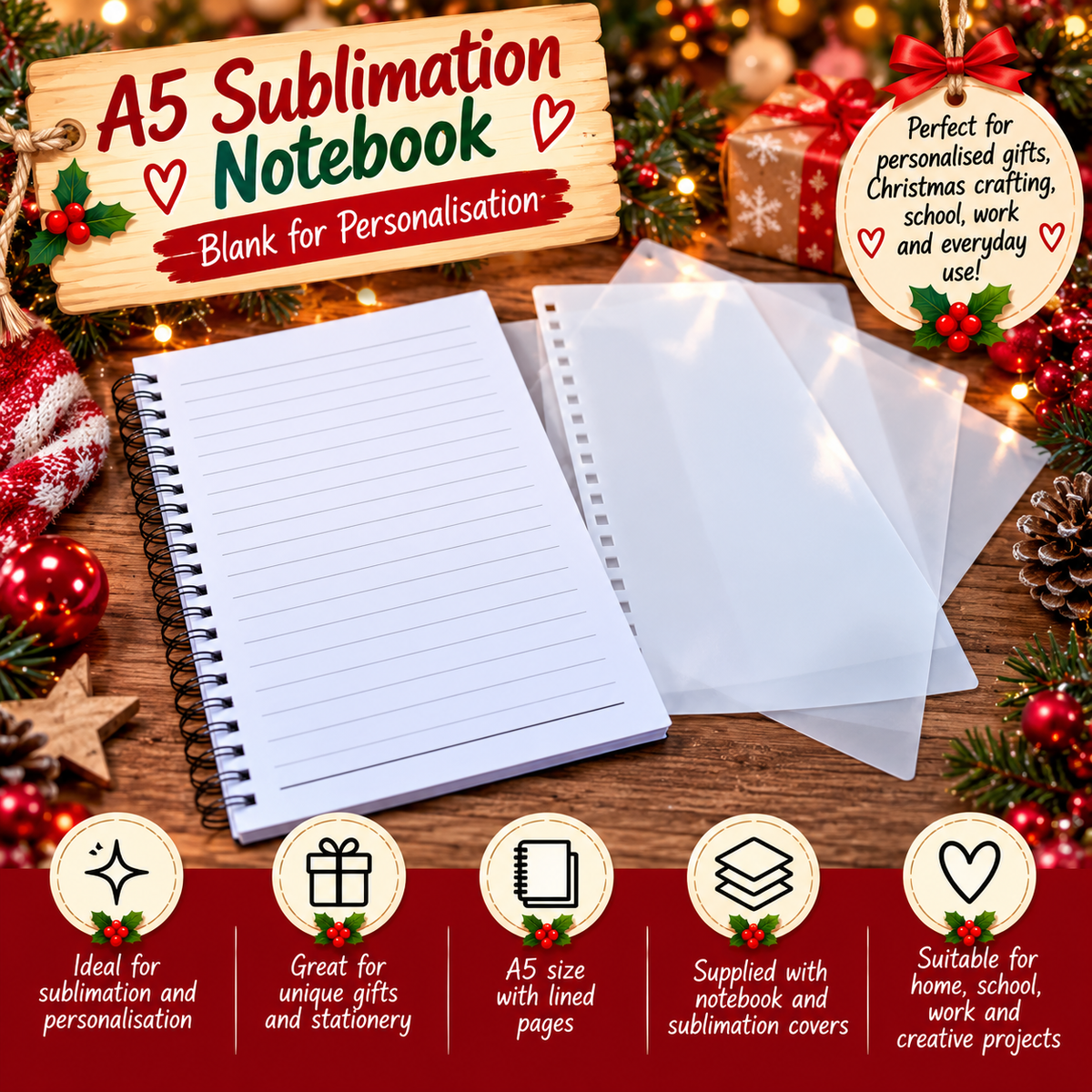 A5 Sublimation Notebook Blank – Spiral Bound Lined Journal for Personalisation