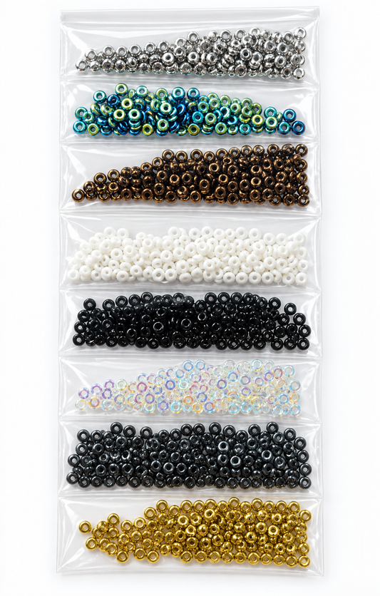 Czech Glass O-Beads / Ring Beads – Mixed Colours & Finishes – 8 Bags