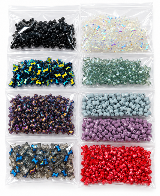 Czech Glass Two-Hole Bow / Infinity Beads – Mixed Colours – 9 Bags