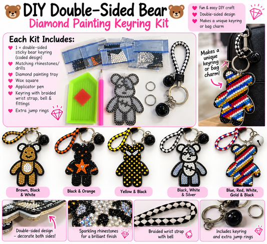 DIY Double-Sided Bear Diamond Painting Keyring Kit – Choose Your Design