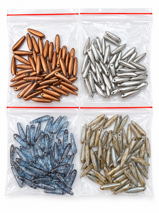 Czech Glass Dagger Beads – Mixed Colours & Finishes – 4 Bags