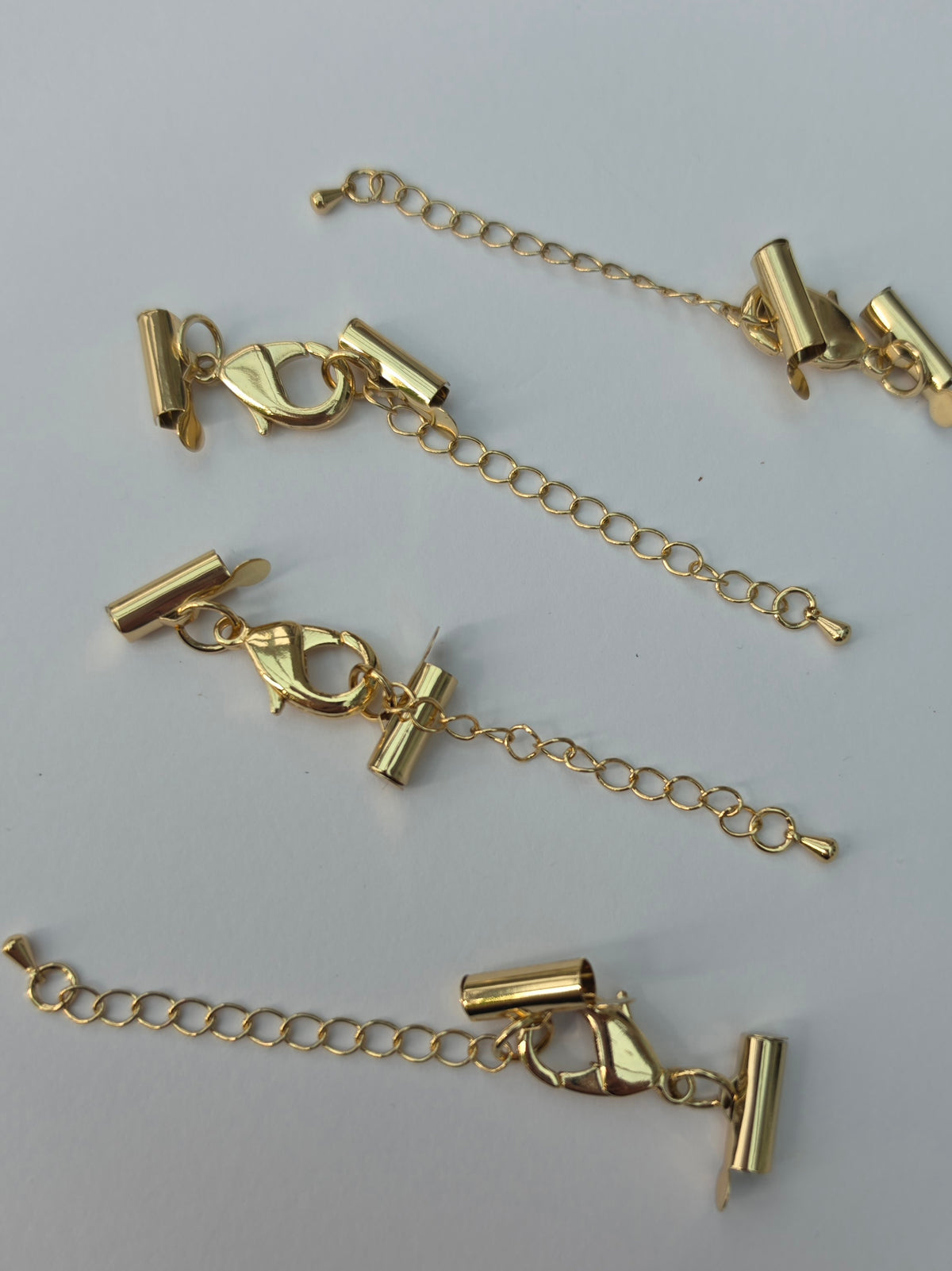 Gold Coloured Cord End Clasp Sets with Lobster Clasps & Extender Chains – 4 Sets