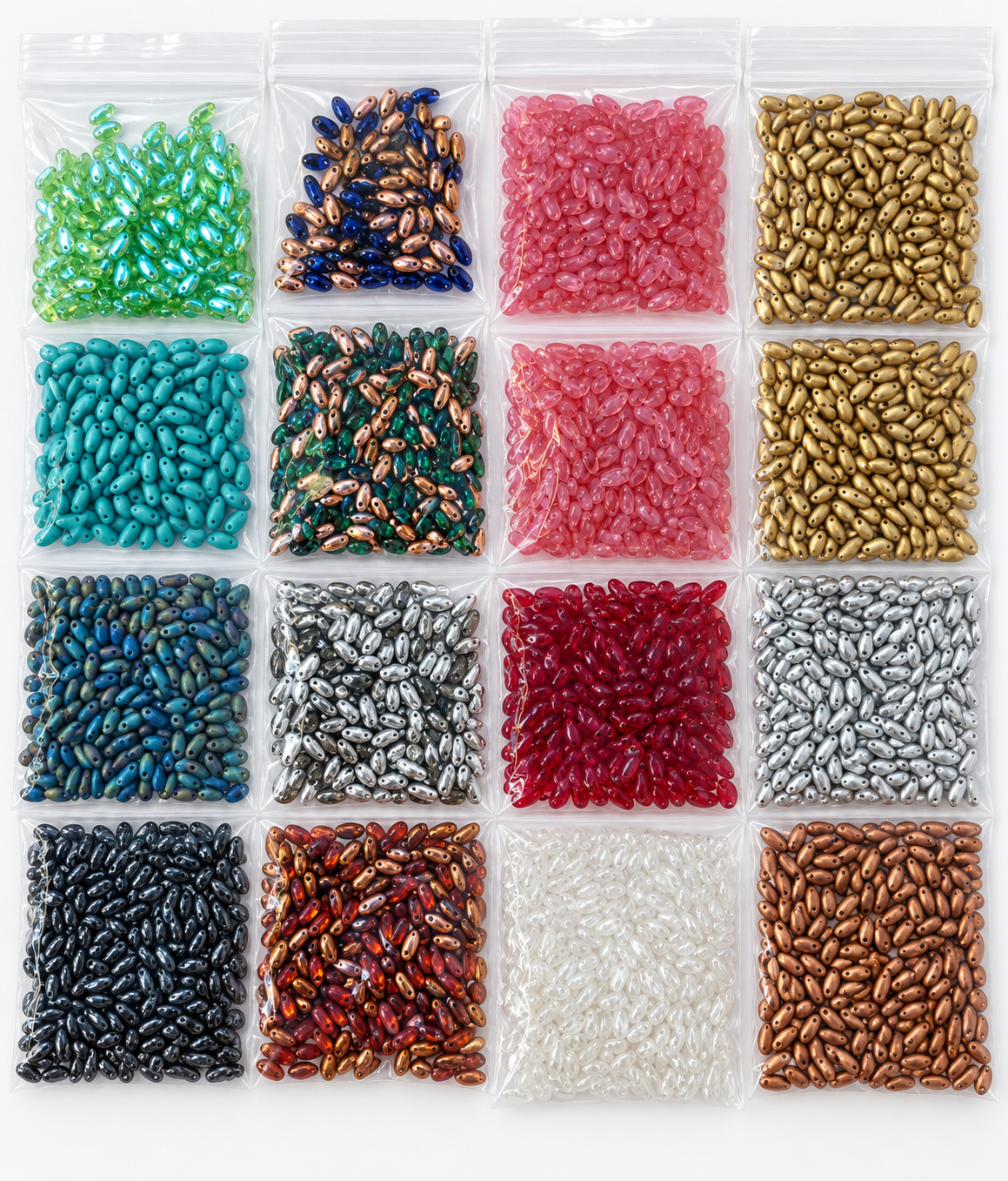 Czech Glass Two-Hole Oval / Rice Beads – Huge Mixed Colour Lot – 16 Bags