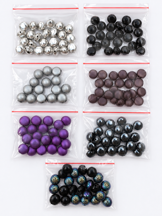 Czech Glass Round Coin Beads – Mixed Metallic & Purple – 7 Bags