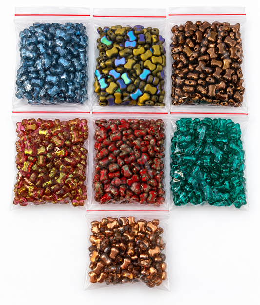 Czech Glass Two-Hole Bow / Infinity Beads – Mixed Colours – 7 Bags