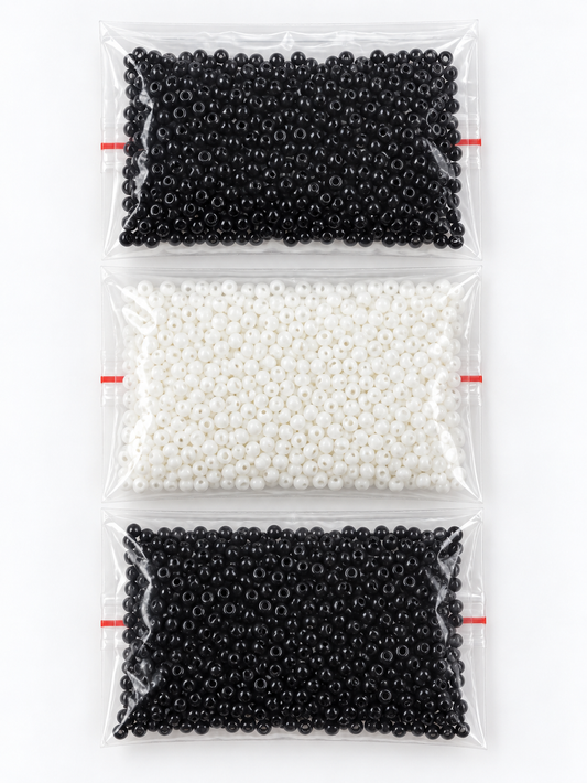 Czech Glass Round Seed Beads – Black & White – 3 Large Bags