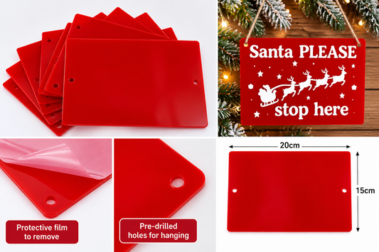 Red Acrylic Christmas Sign Blanks – Santa Please Stop Here Craft Blanks