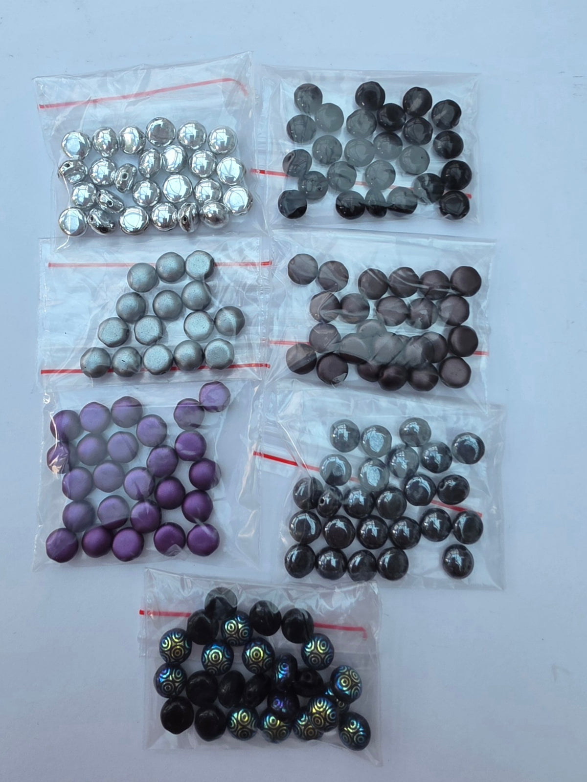 Czech Glass Round Coin Beads – Mixed Metallic & Purple – 7 Bags