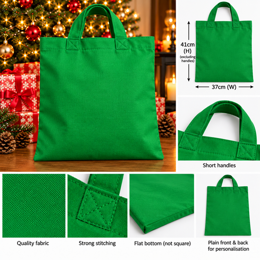 Bright Green Tote Bag Blank – 37 × 41cm – Short Handles