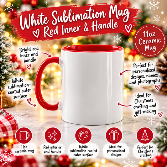 11oz White Sublimation Mug with Red Inner & Handle