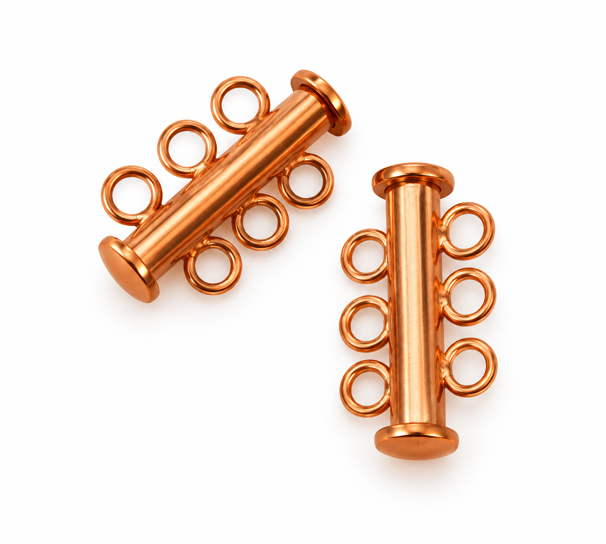 Rose Gold Coloured 3-Strand Slide Lock Clasps – 2 Pieces