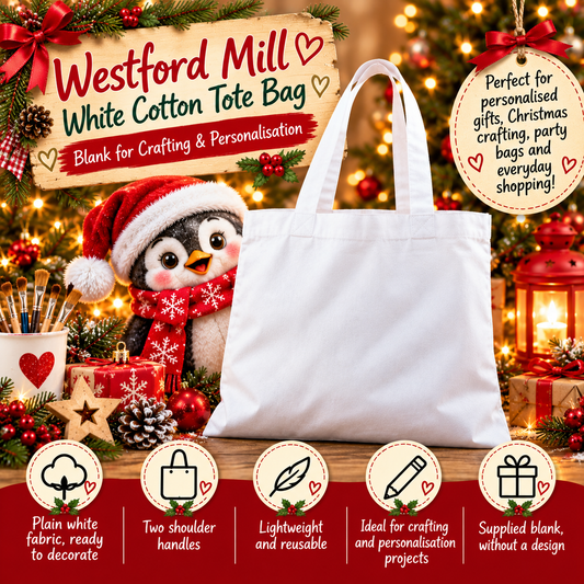 Westford Mill White Cotton Tote Bag Blank – Crafting & Personalisation