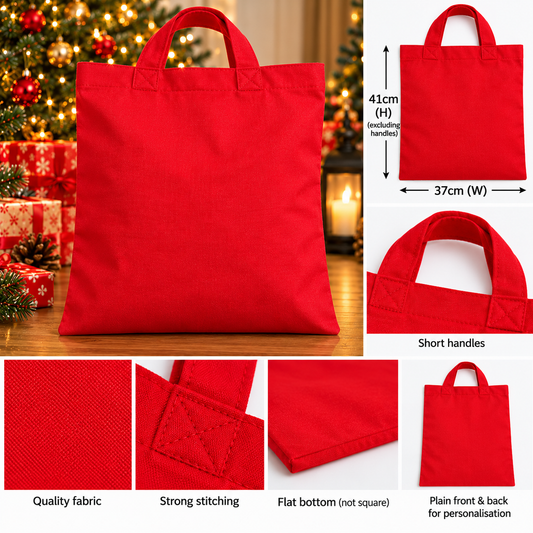 Bright Red Tote Bag Blank – Short Handles – Personalisation & Craft Bag