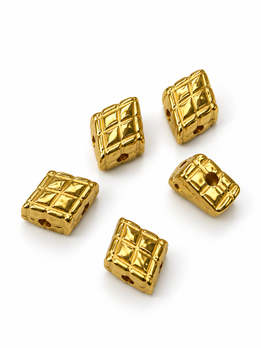 Gold Coloured Geometric Diamond Spacer Beads – 5 Pieces