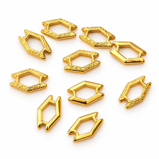 Gold Coloured Geometric Two-Hole Spacer Connector Beads – 10 Pieces