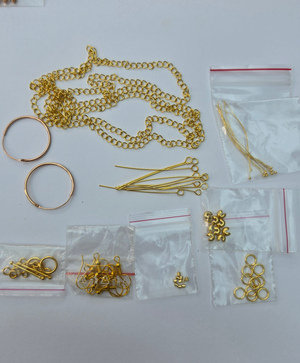 Gold Coloured Jewellery Findings – Mixed Chain, Pins, Hoops & Components