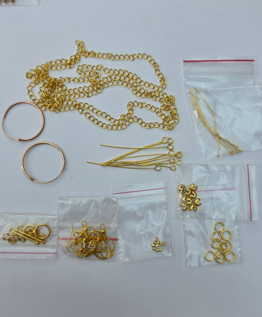Gold Coloured Jewellery Findings – Mixed Chain, Pins, Hoops & Components