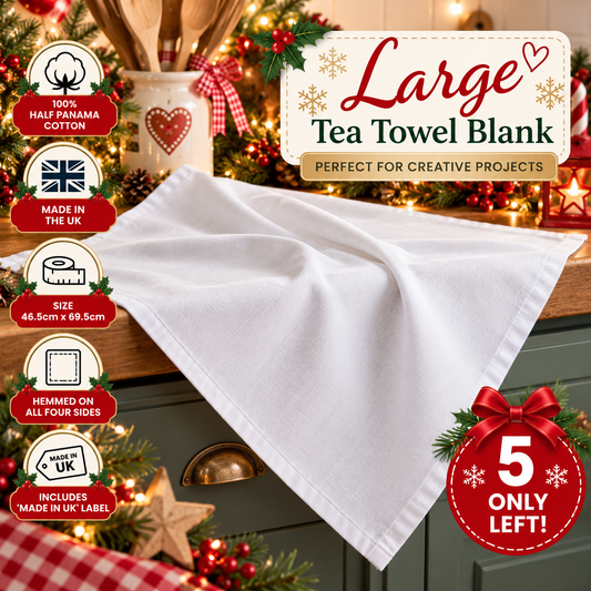 Large Cotton Tea Towel Blank – 46.5 × 69.5cm | Made in UK