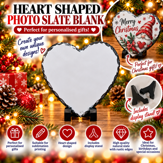 Small Heart-Shaped Sublimation Photo Slate with Display Stand