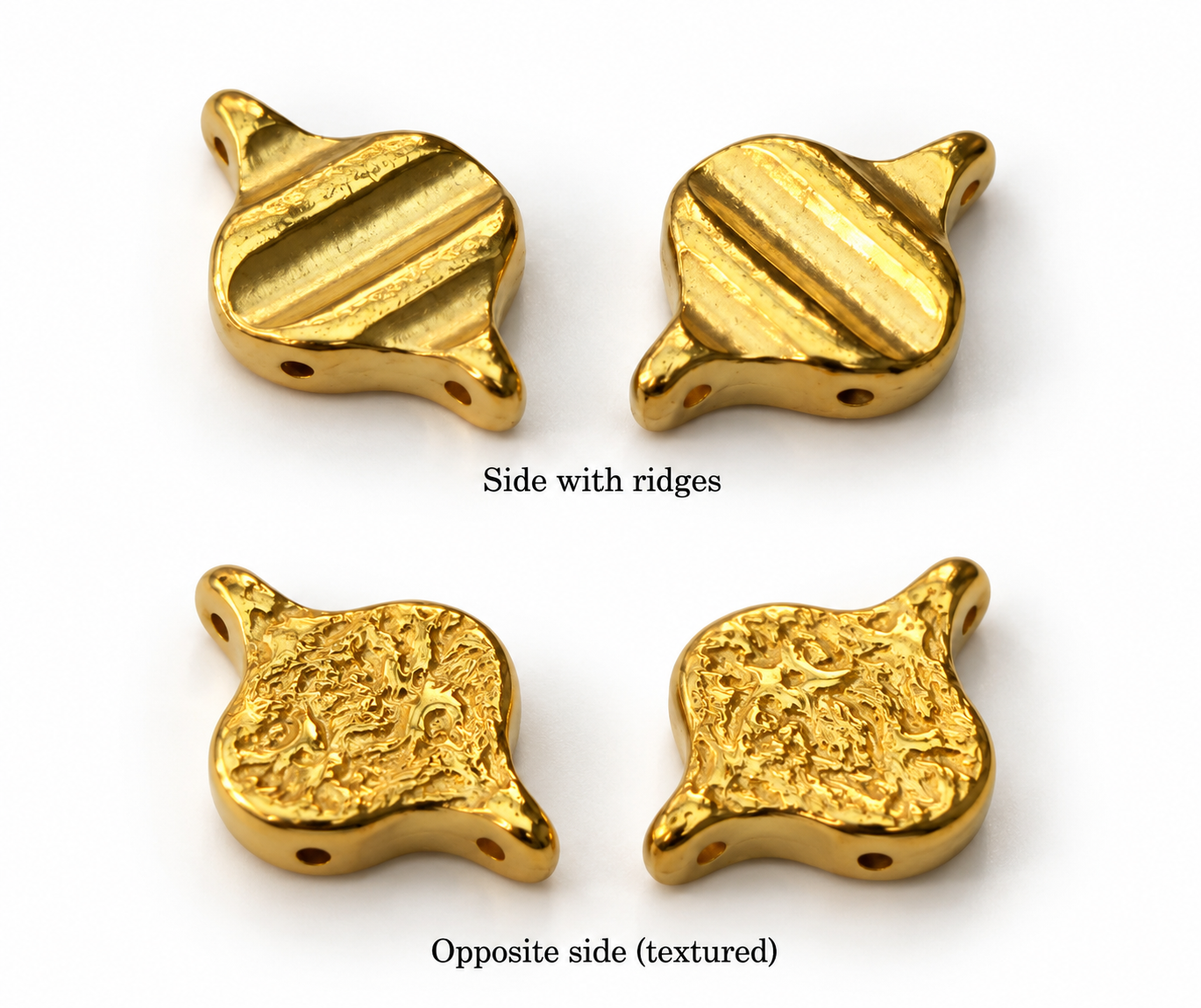 Gold Coloured Textured Multi-Hole Spacer Beads – 2 Pieces