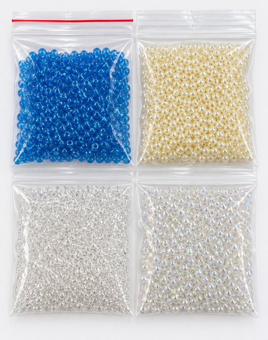 Glass Seed Beads – Blue, Pearl & Clear Mix – 4 Bags