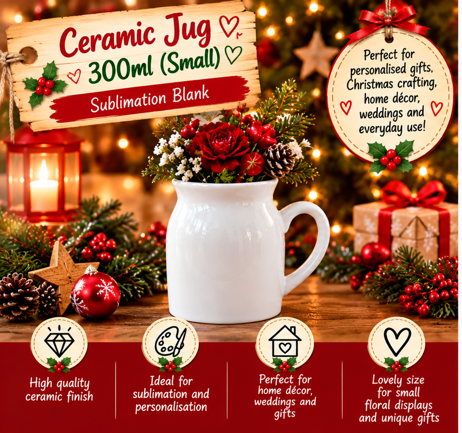 White Ceramic Sublimation Flower Jugs – Small & Large – Personalisation Blanks