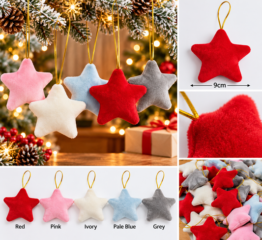 Soft Velvet Christmas Star Decorations – Approx. 9cm – 5 Colours