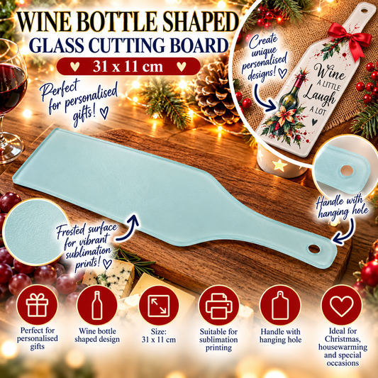 Wine Bottle-Shaped Glass Sublimation Cutting Board Blank – 31 × 11 cm