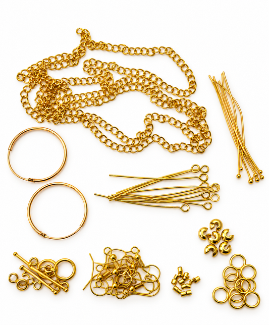 Gold Coloured Jewellery Findings – Mixed Chain, Pins, Hoops & Components