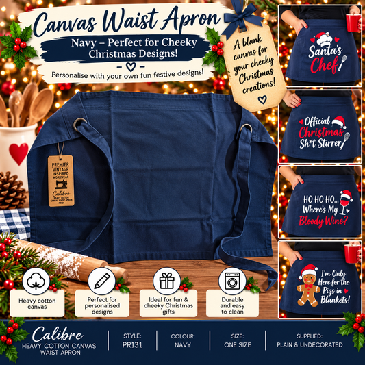 Premier Calibre Heavy Cotton Canvas Waist Apron – Navy Blue Blank