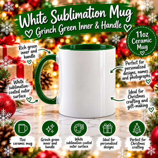 11oz White Sublimation Mug with Dark Green Inner & Handle