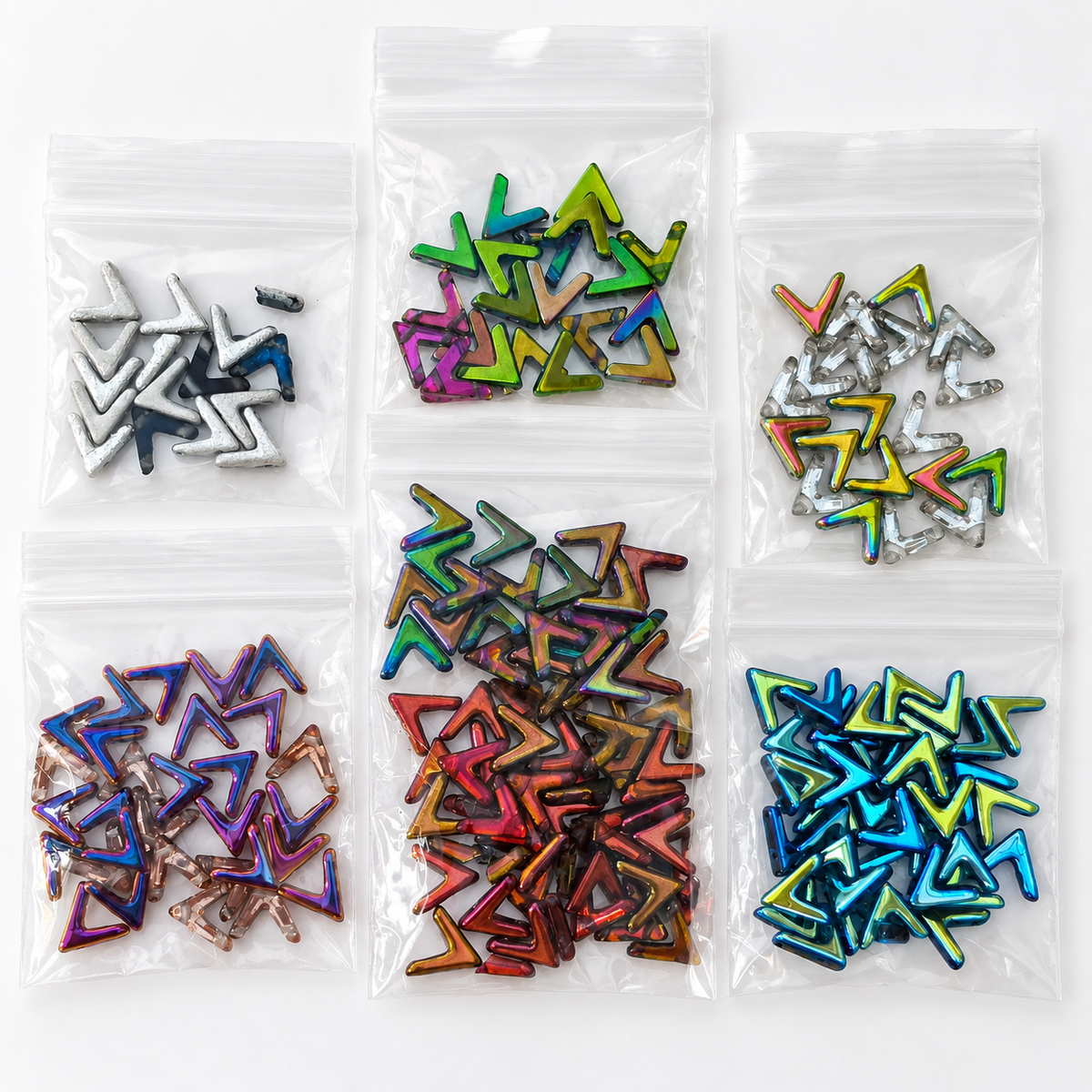 Czech Glass Open Triangle Beads – Iridescent & Metallic Mixed Lot – 7 Bags