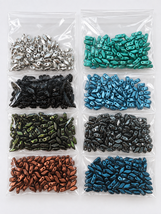 Czech Glass Two-Hole Dagger Beads – Mixed Colours – 8 Bags