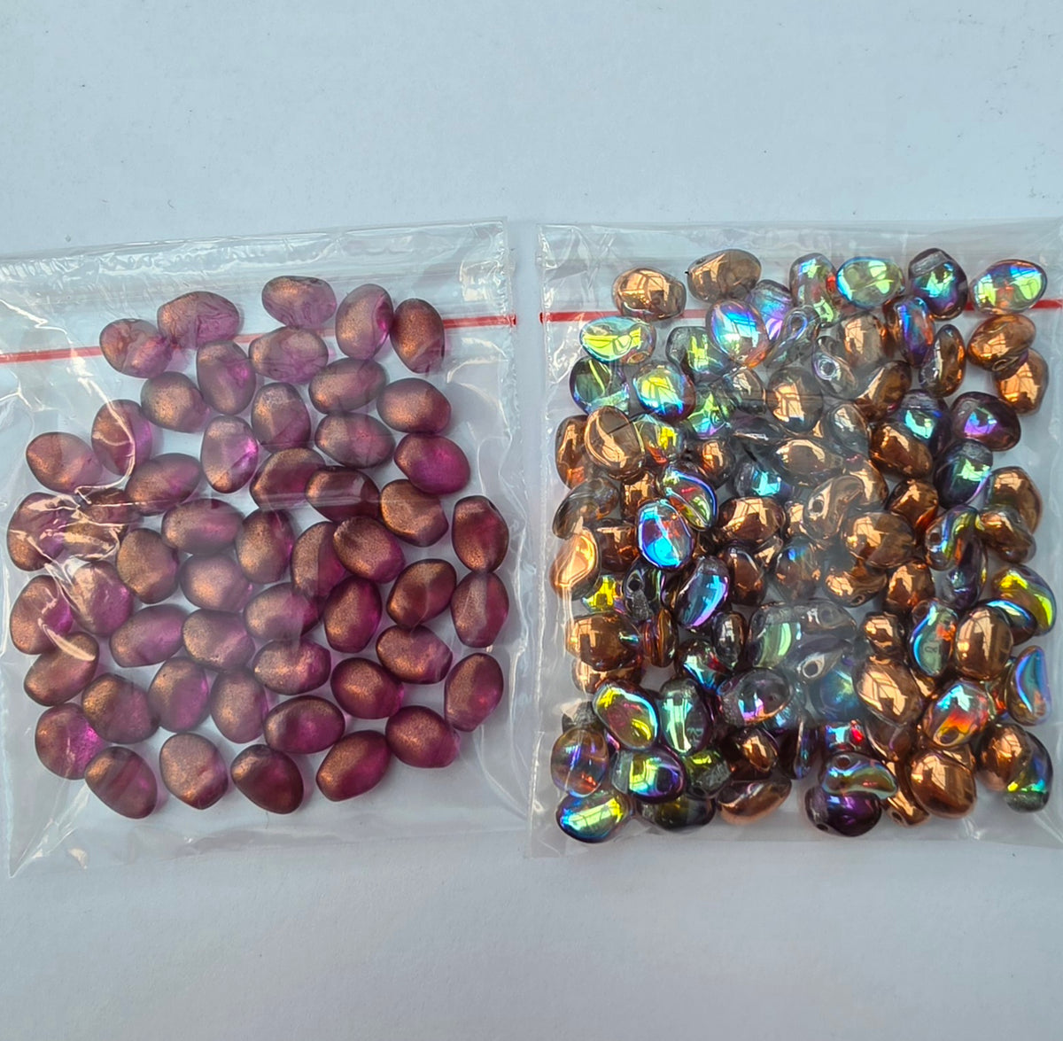 Czech Glass Oval Pebble Beads – Purple, Bronze & Iridescent – 2 Bags
