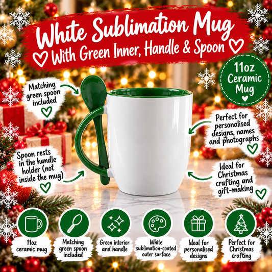 11oz green inner mug with a green spoon