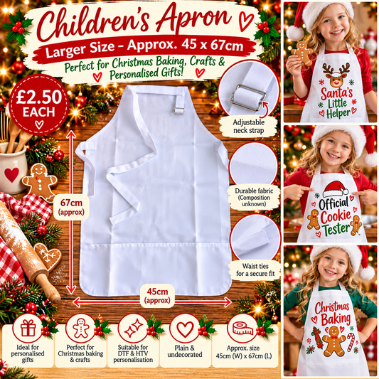 Children's White Apron Blank – Approx. 45 × 67cm – DTF & HTV