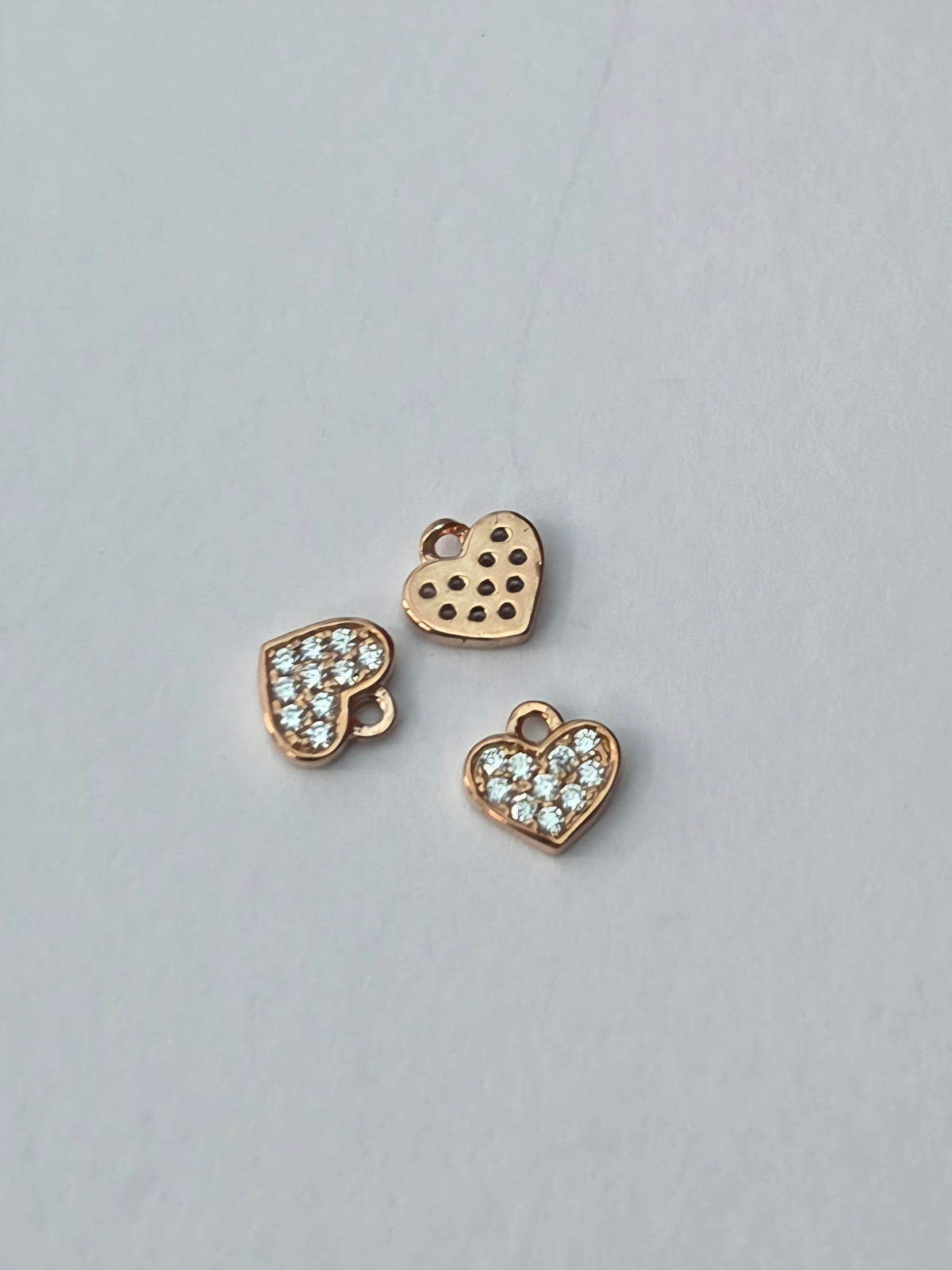 Tiny Rose Gold Coloured Crystal Heart Charms – 3 Pieces