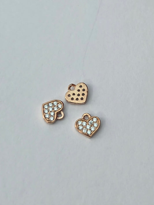 Tiny Rose Gold Coloured Crystal Heart Charms – 3 Pieces