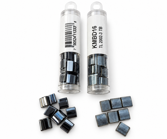 Metallic Square Two-Hole Glass Beads – Gunmetal Mix – 2 Tubes