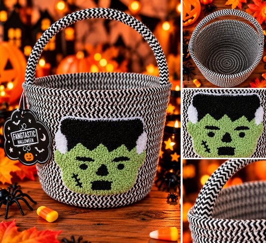 Halloween Woven Trick or Treat Bucket  –  frankenstein-Black